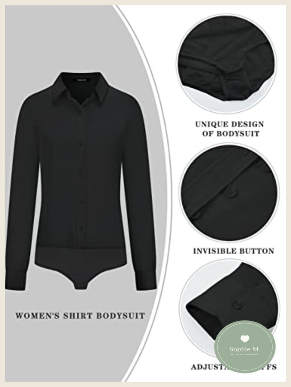 Womens Long Sleeve Button Down Bodysuit Blouse Office Work Shirt One-Piece - Picture 2 of 6